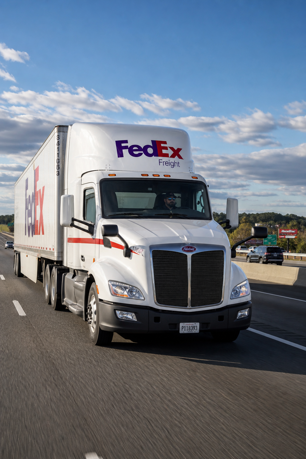FedEx linehaul driver on interstate highway