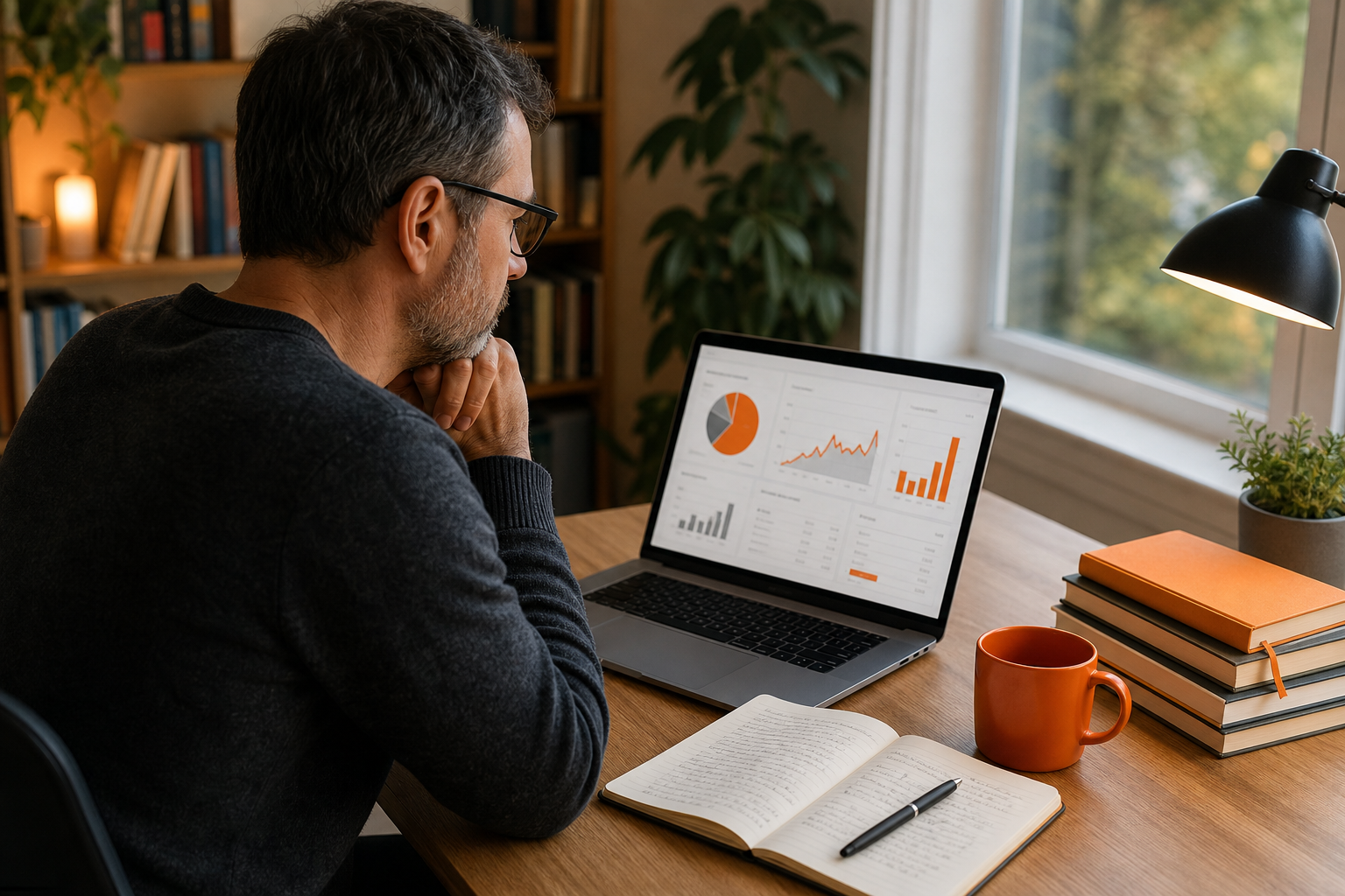 non-fiction author reviewing social media analytics to optimize their content strategy.