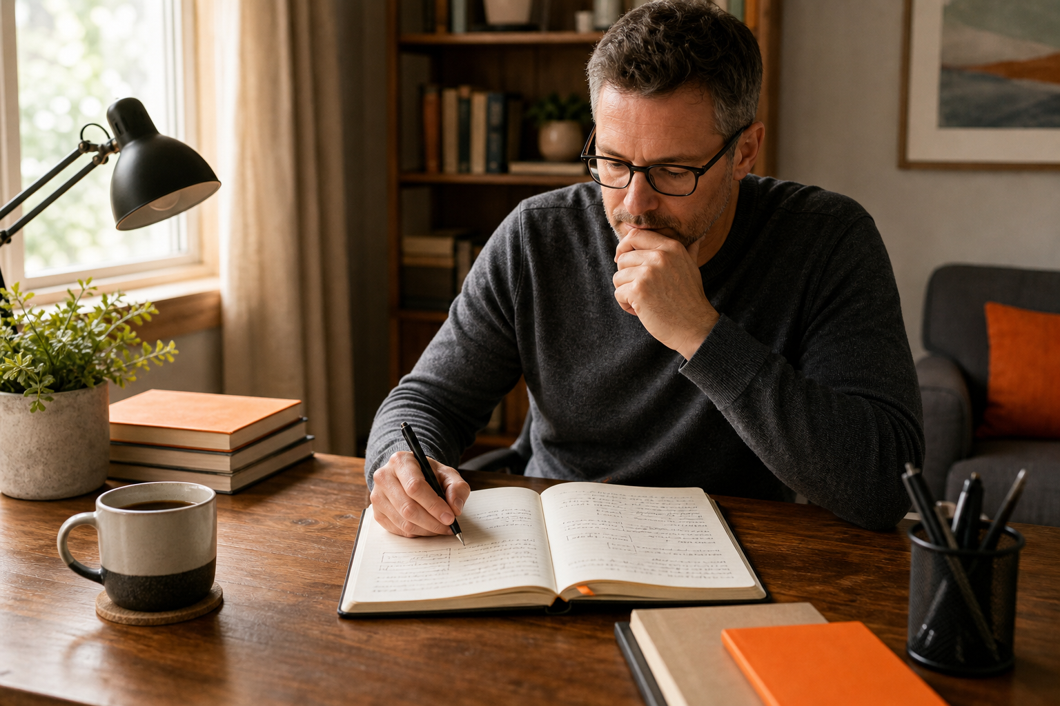 nonfiction author defining book concept and purpose in a notebook outline.