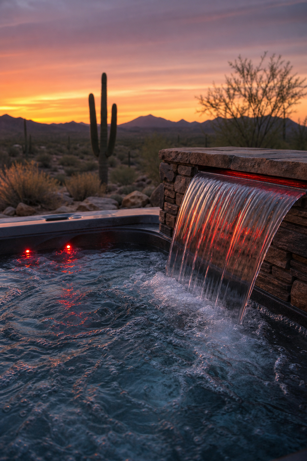 desert waterfall hot tub jets