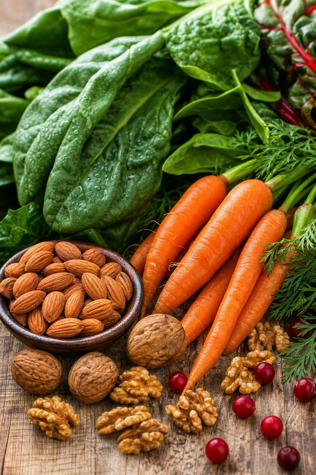 natural eye health ingredients spread on wood