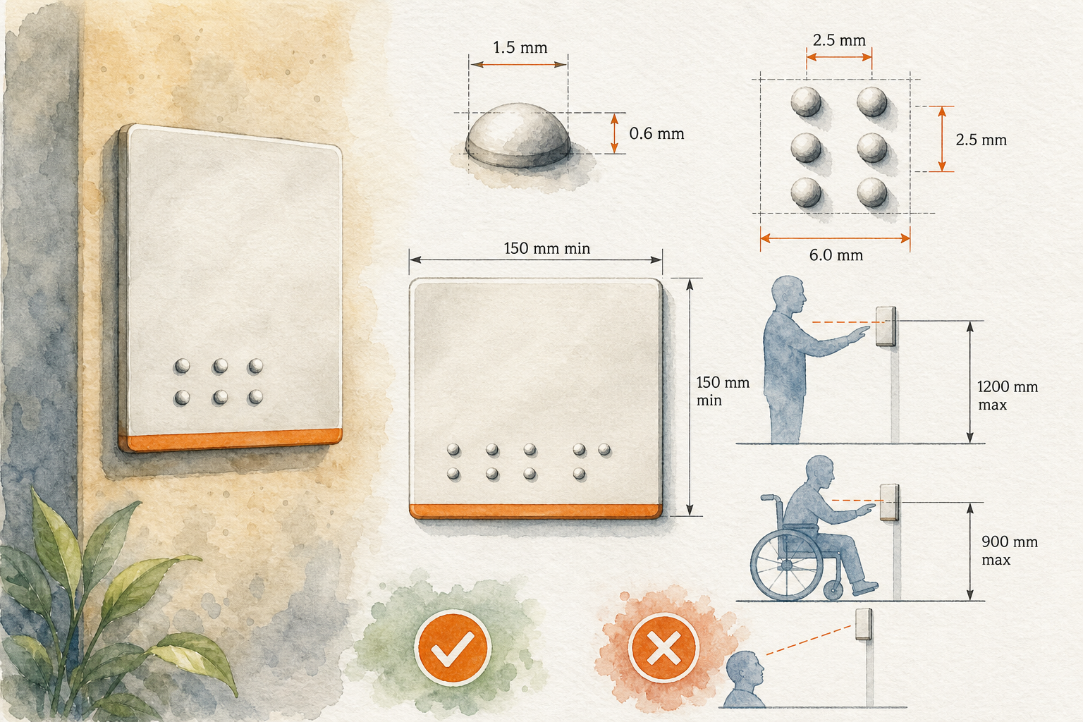 dimensiones y cumplimiento de señalética Braille
