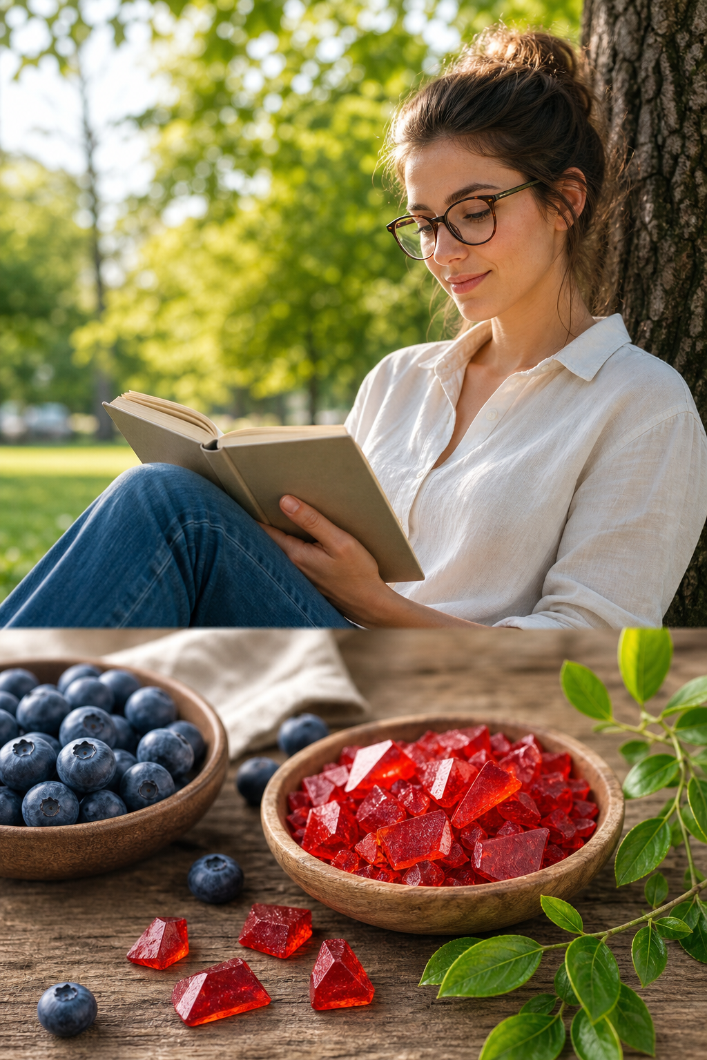lifestyle scene with antioxidant‑rich foods and eye health.