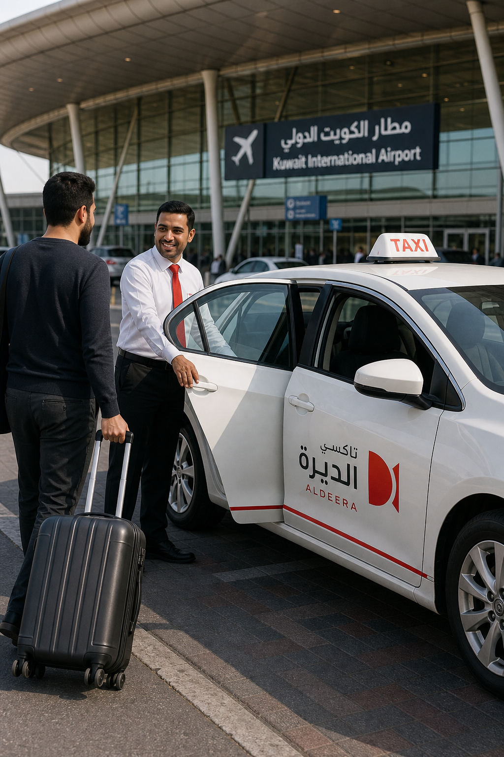 تاكسي الديرة يلتقط مسافر من مطار الكويت إلى فندق الصباح