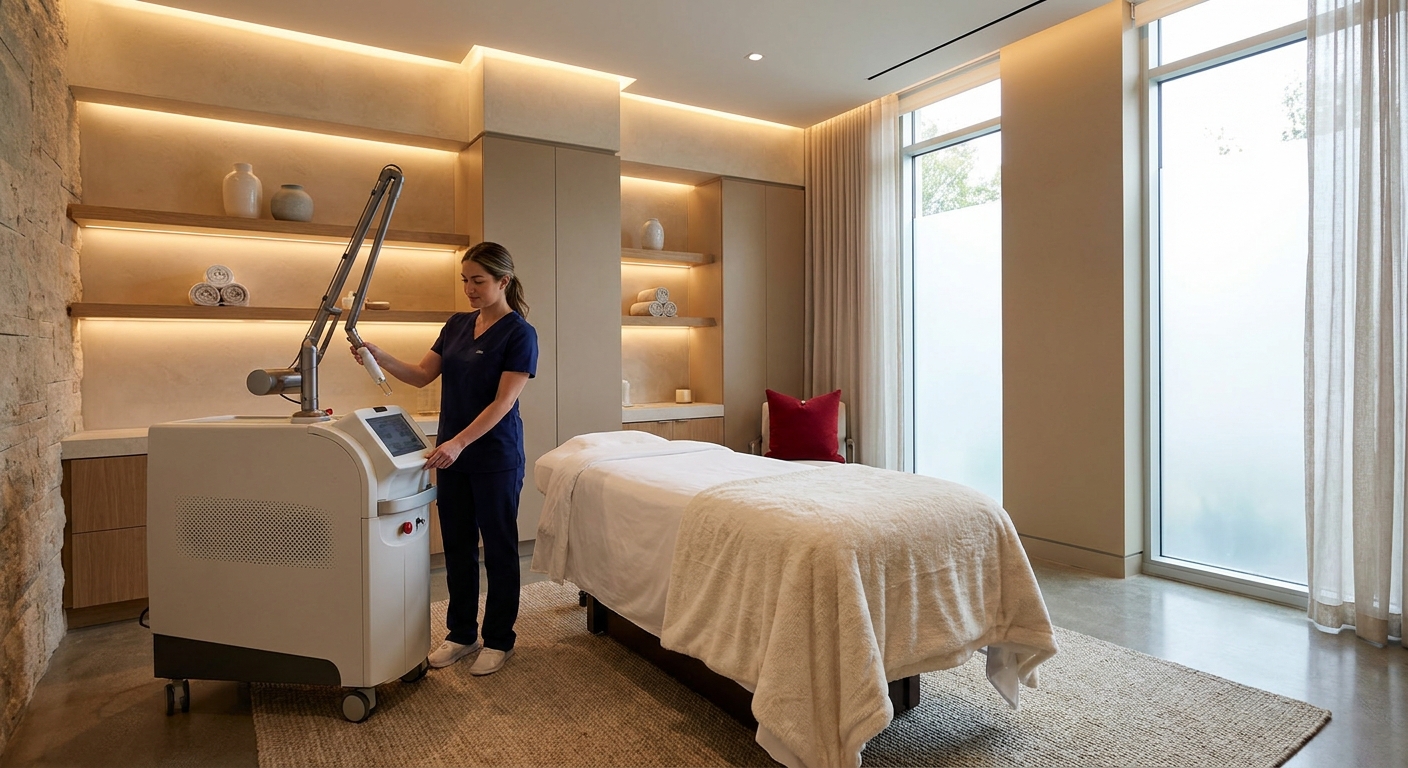 premium laser hair removal treatment room at a medical spa.