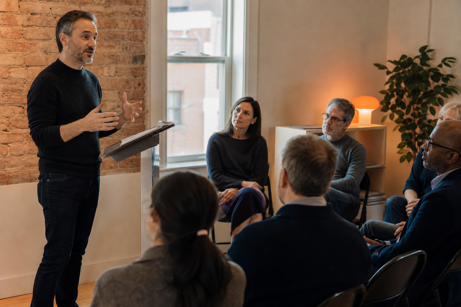 nonfiction author rehearsing a book-based speaking engagement