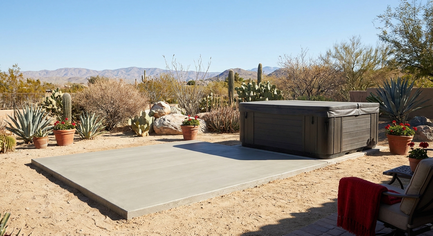 hot tub concrete base in desert