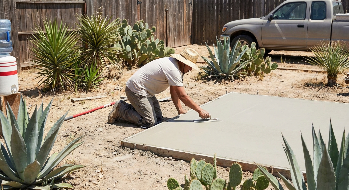 concrete hot tub base in desert