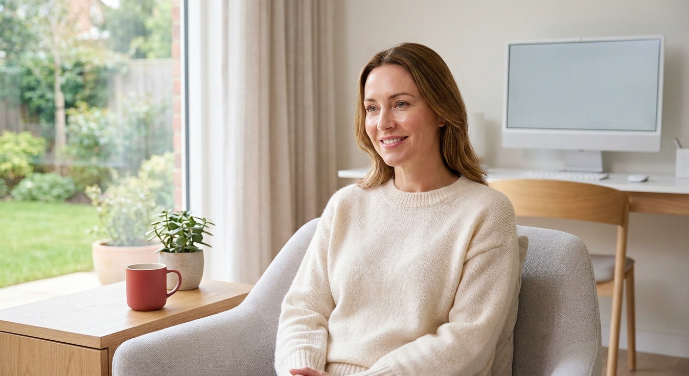 woman experiencing anti-aging peptide therapy benefits at a wellness clinic.