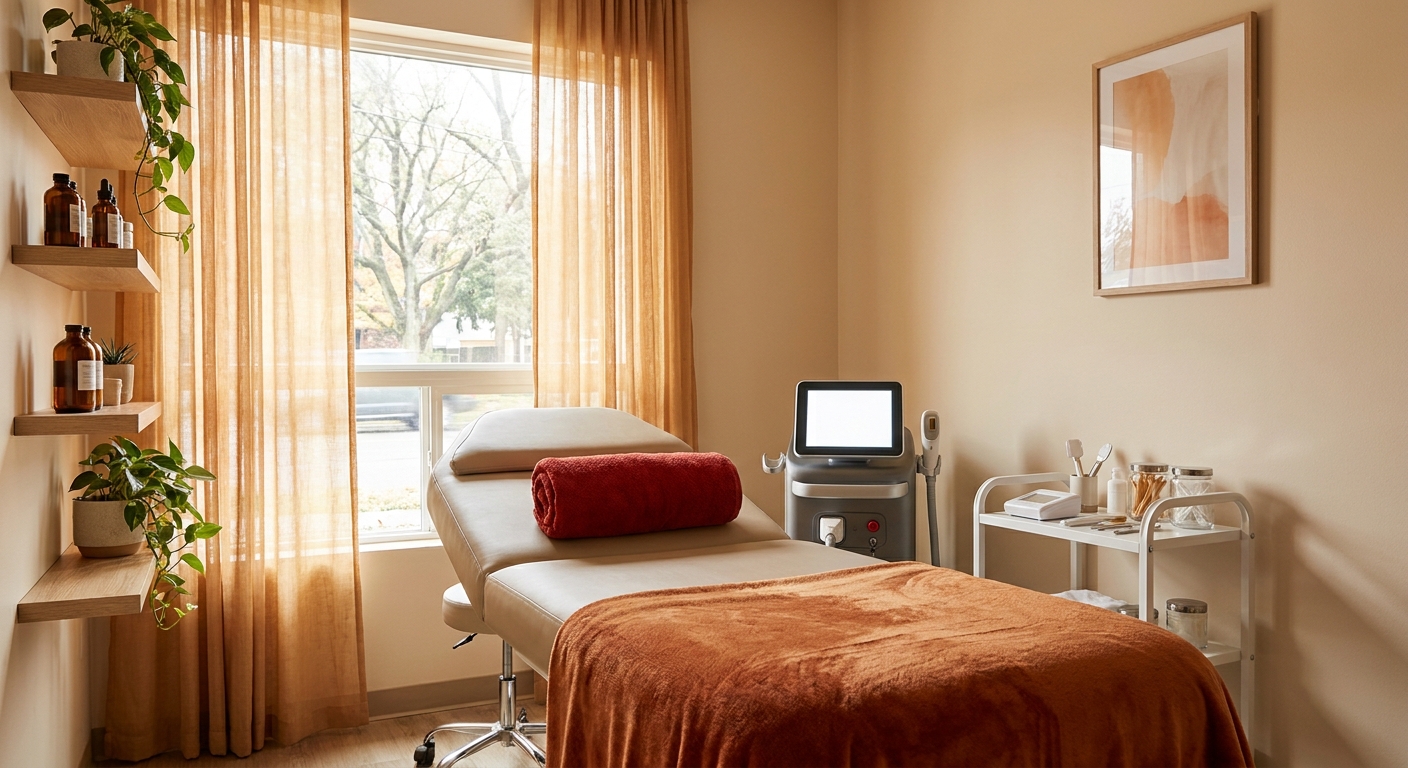 luxury med spa laser hair removal treatment room in Edmond Oklahoma.