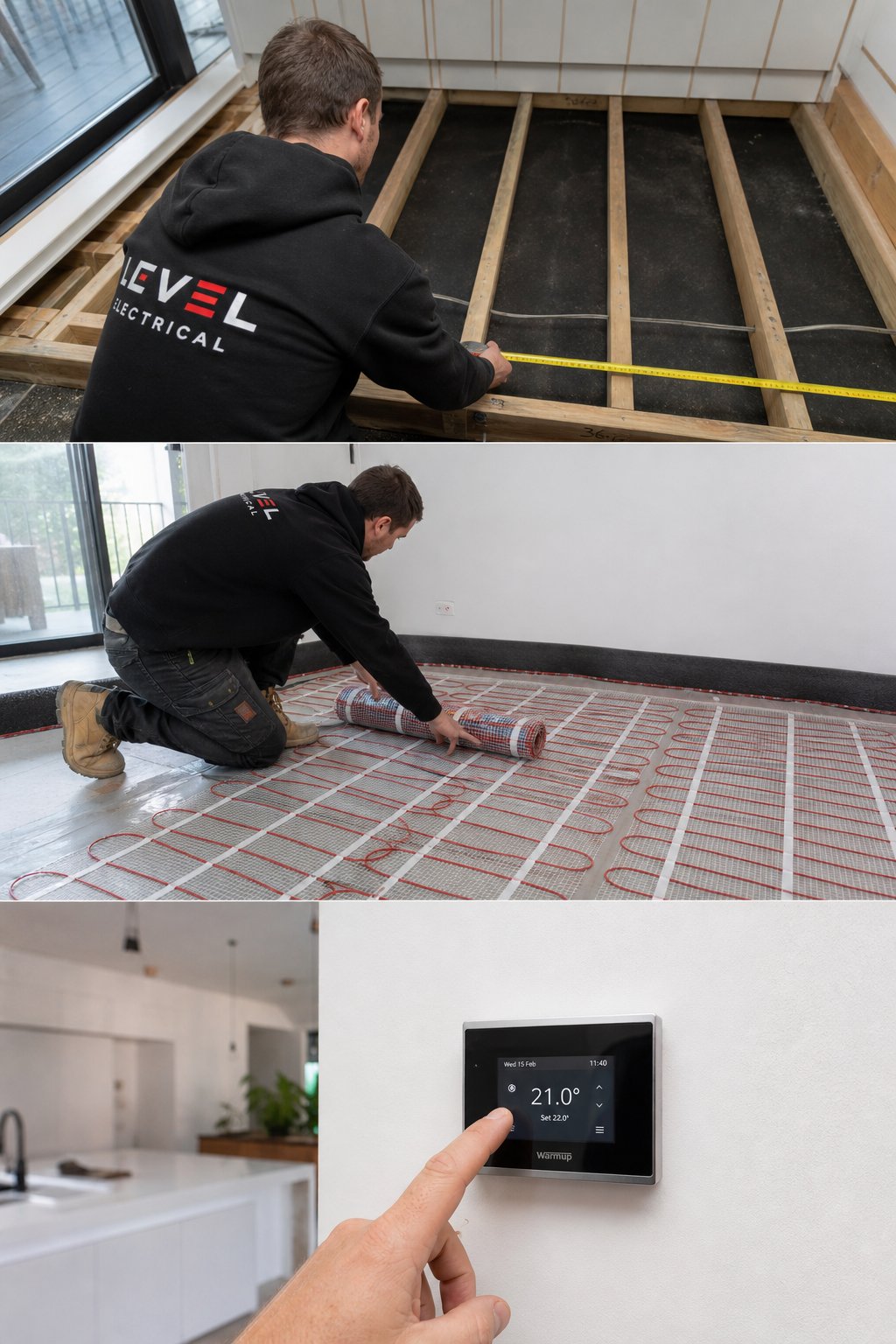 underfloor heating installation by a licensed electrician in Melbourne eastern suburbs.
