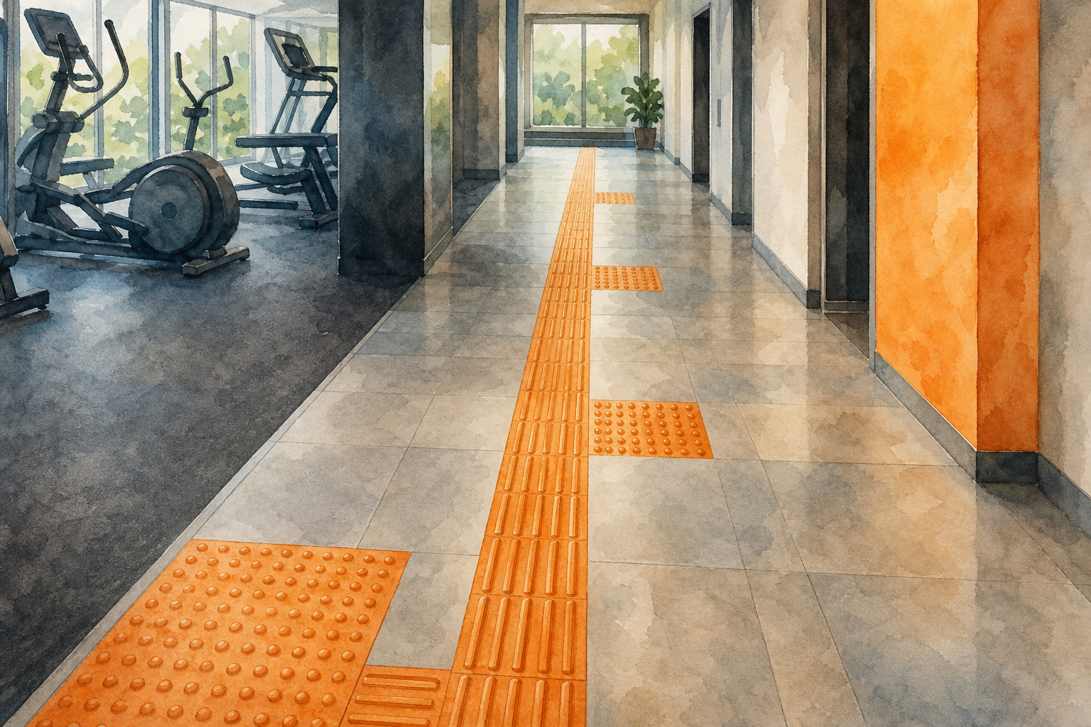 piso podotáctil guía en gimnasio