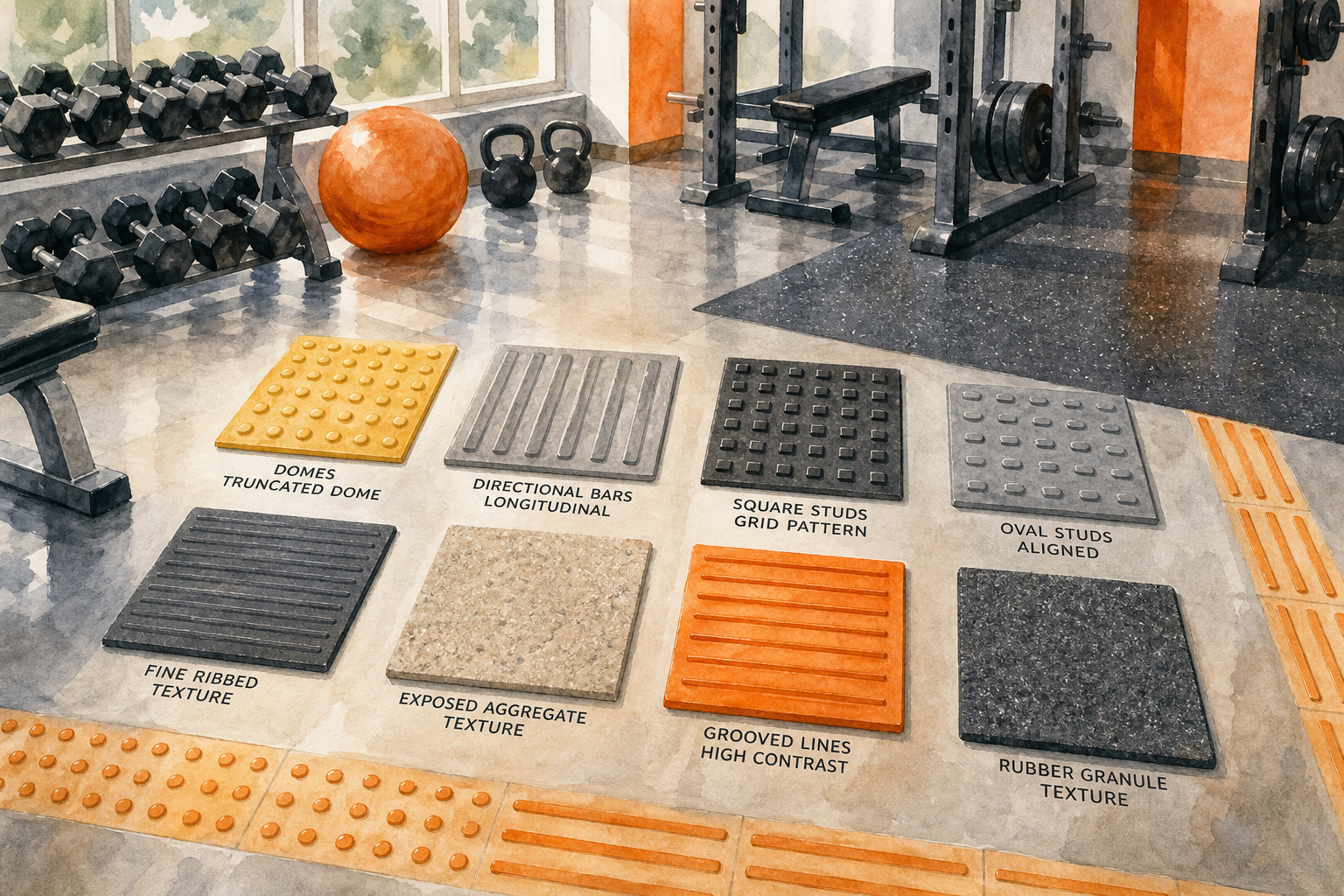 materiales de losetas podotáctiles para gimnasio