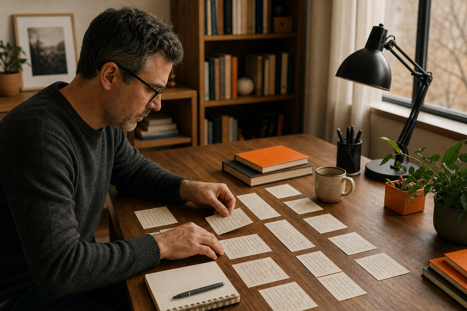 nonfiction chapter outline structures arranged on a writing desk