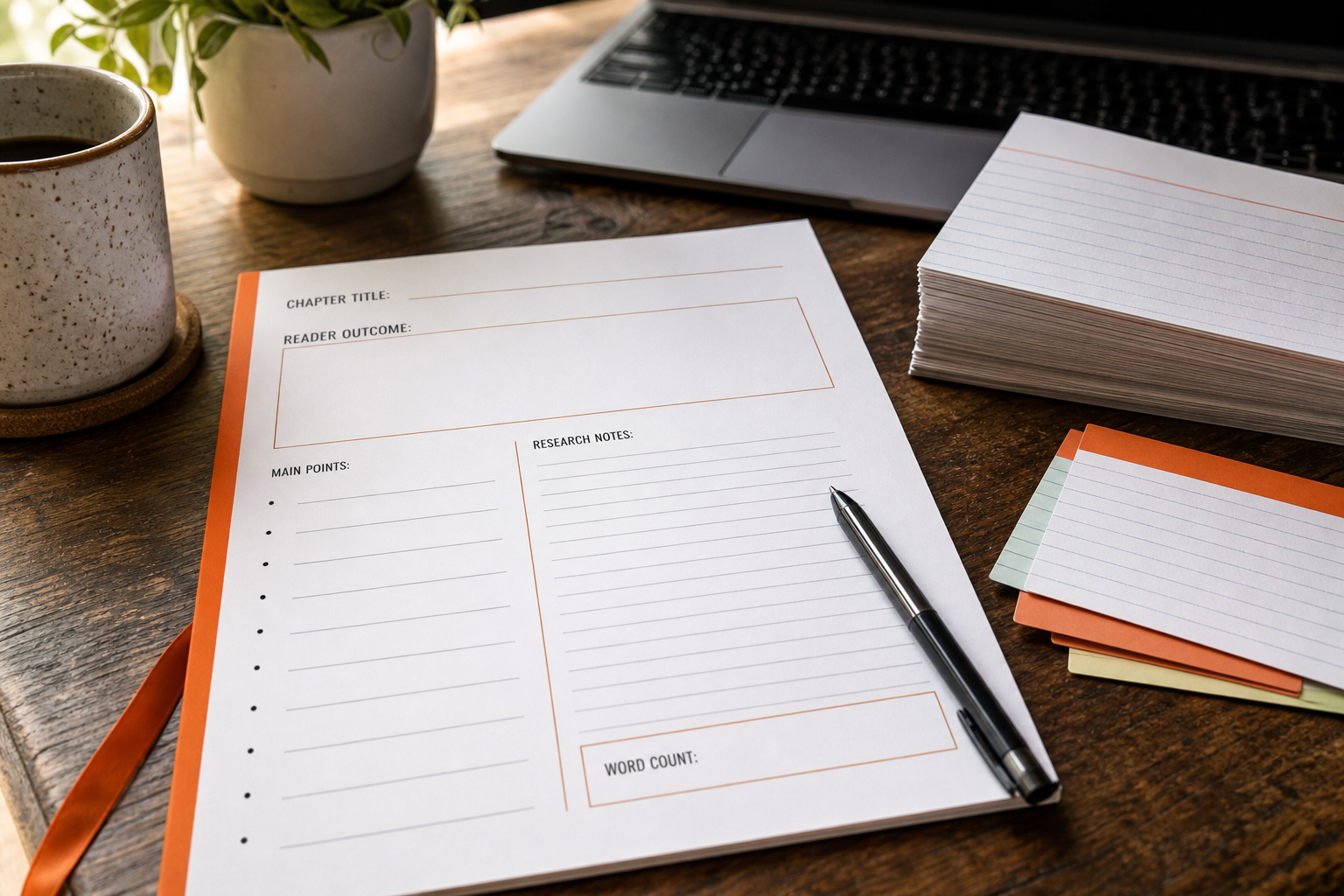 nonfiction book chapter outline template with research notes and word count