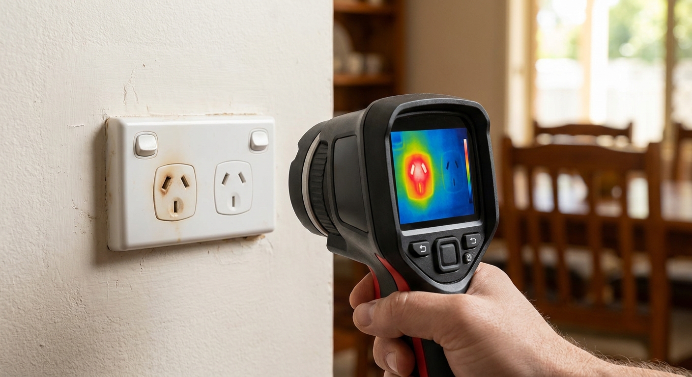 Visual sign of overheating electrical outlet indicating need for inspection