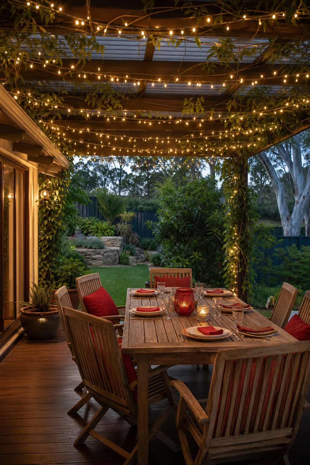 outdoor string lights garden entertainment area