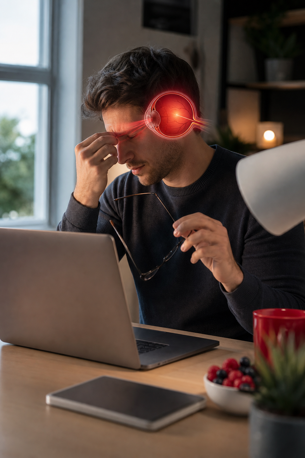 digital eye strain and antioxidant supplement concept