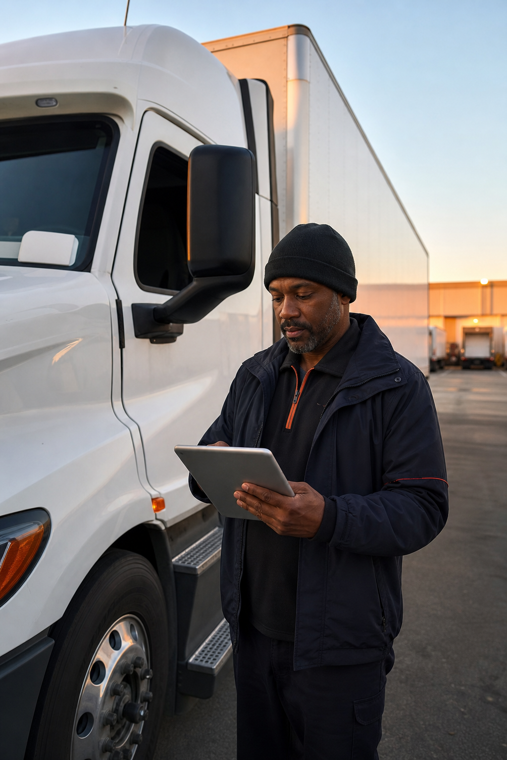 FedEx linehaul driver reviewing weekly schedule and direct deposit information.