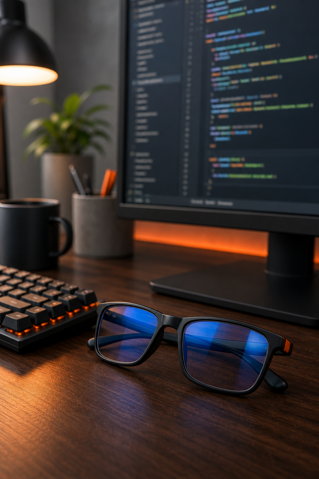 Blue Cut glasses on a tech workstation