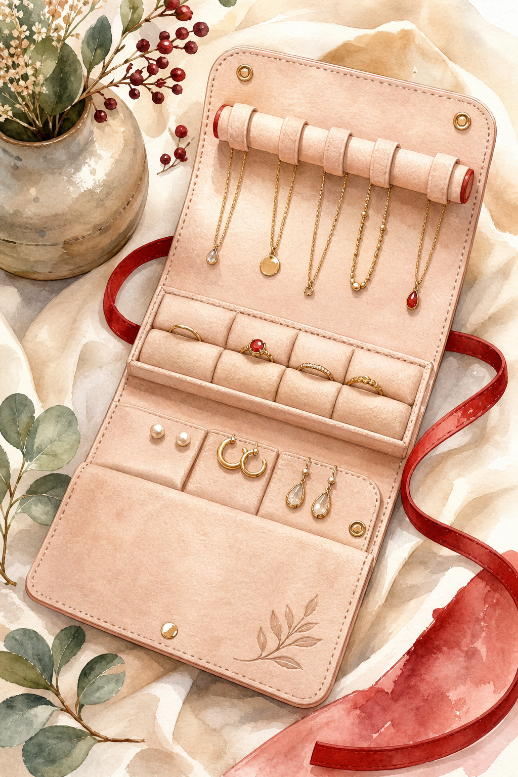 personalized jewelry roll with compartments
