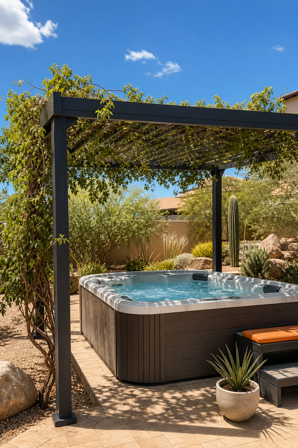 hot tub shade pergola desert yard