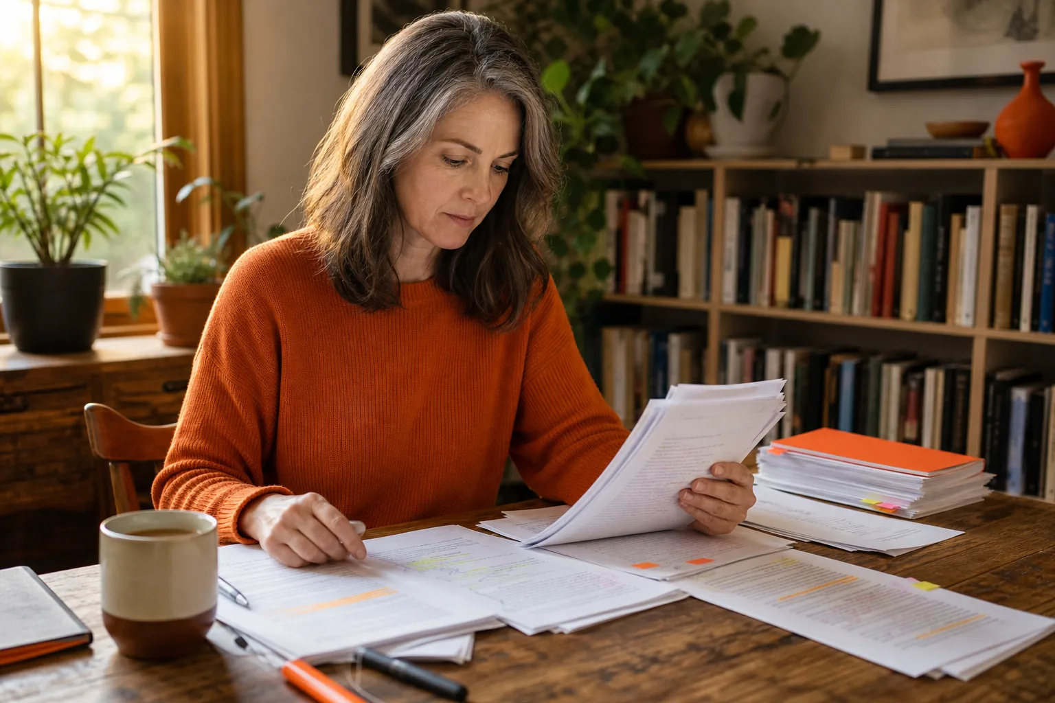 nonfiction author revising a book manuscript and reviewing writing progress