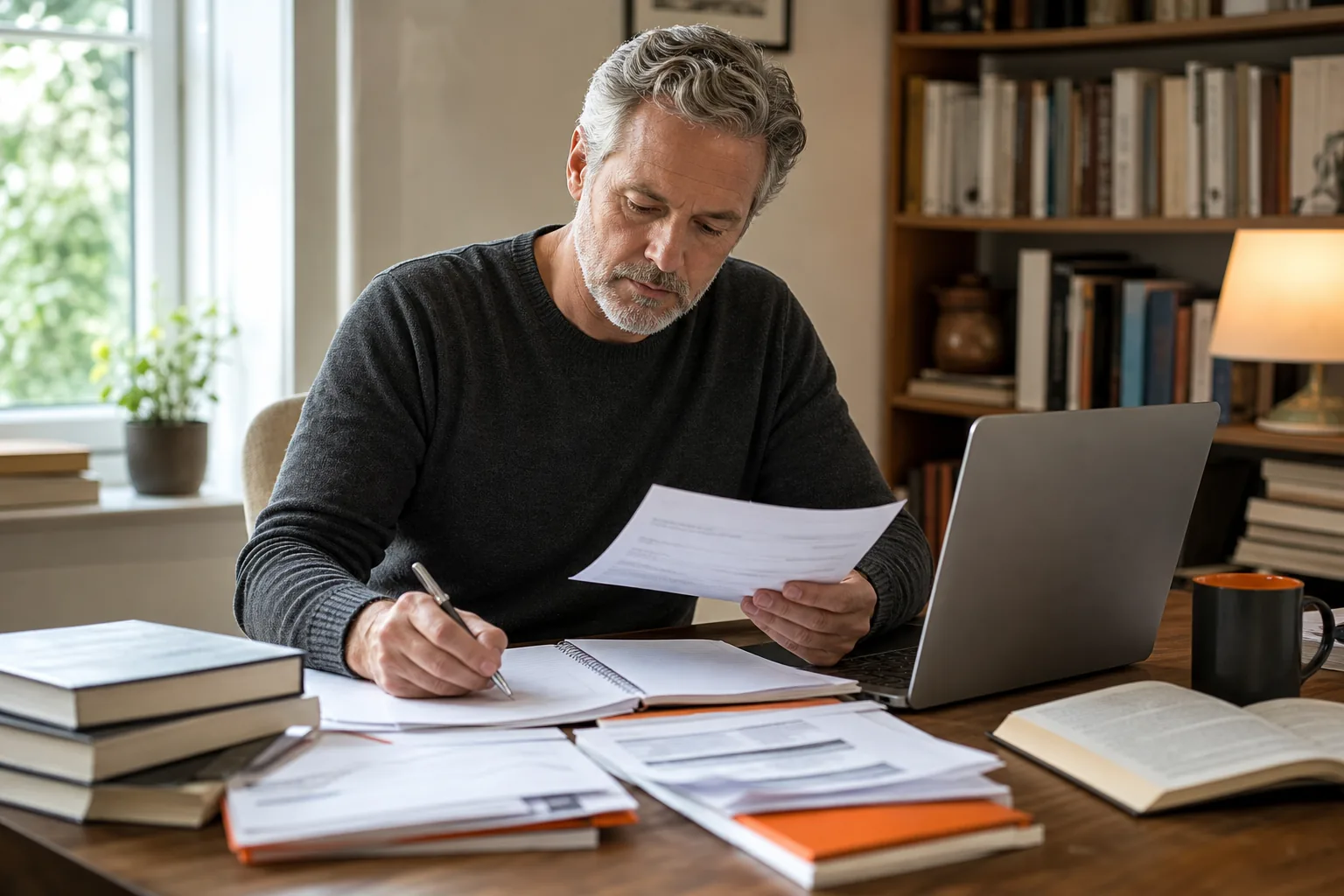 non-fiction author organizing writing business tax records