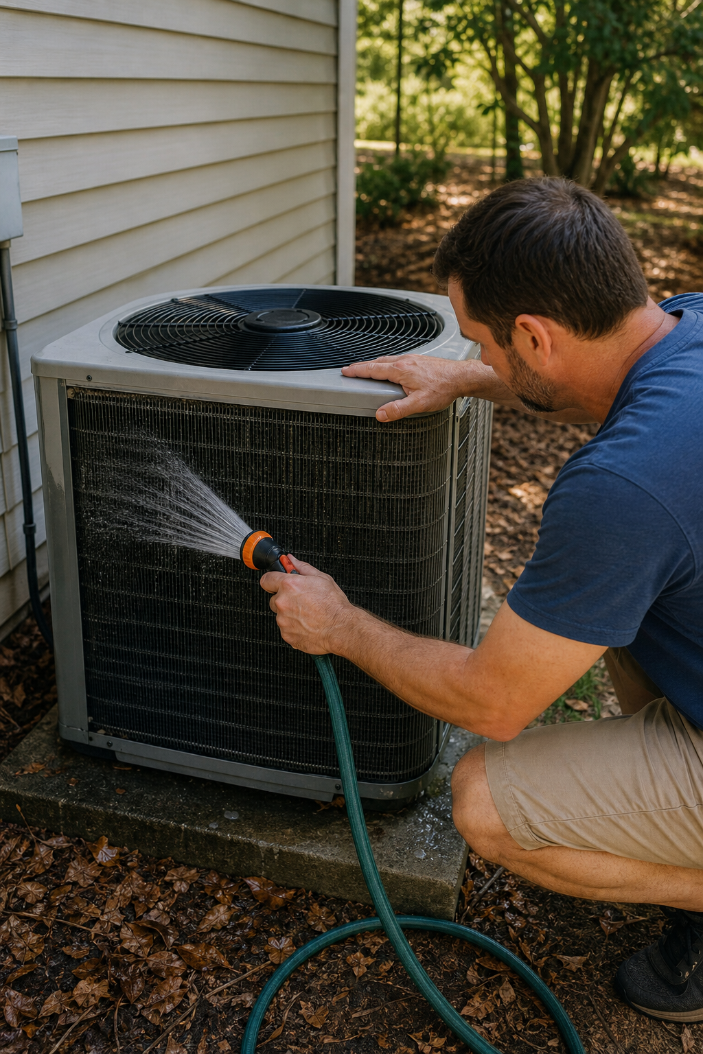 cleaning outdoor AC condenser unit