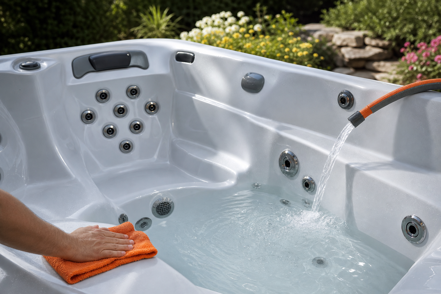 hot tub cleaning and refilling process.
