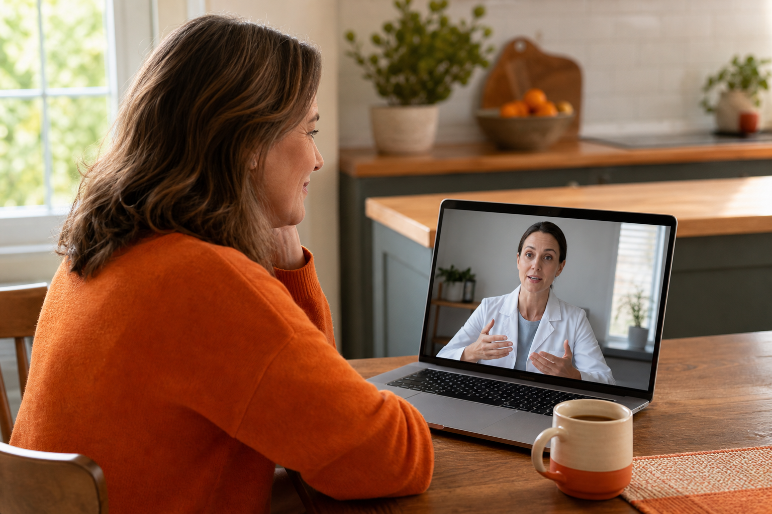 telehealth hormone therapy consultation for menopause from home.