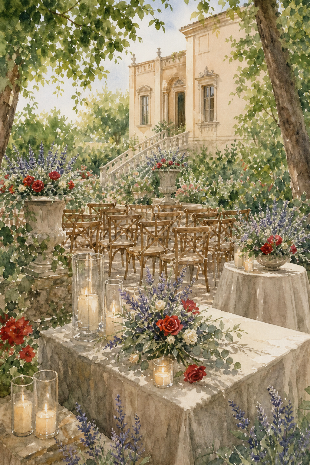 Intimate garden ceremony details at Villino Rubini