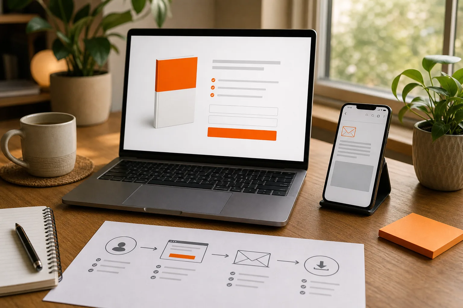 Ebook lead magnet landing page and email delivery workflow