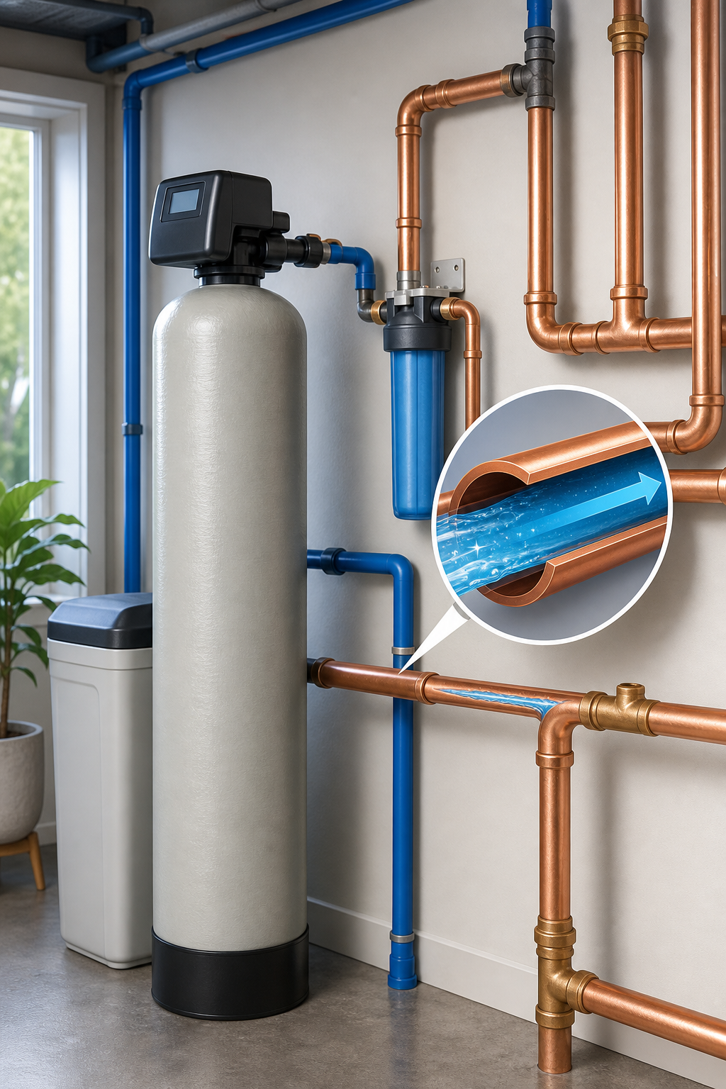 water softener protecting copper plumbing