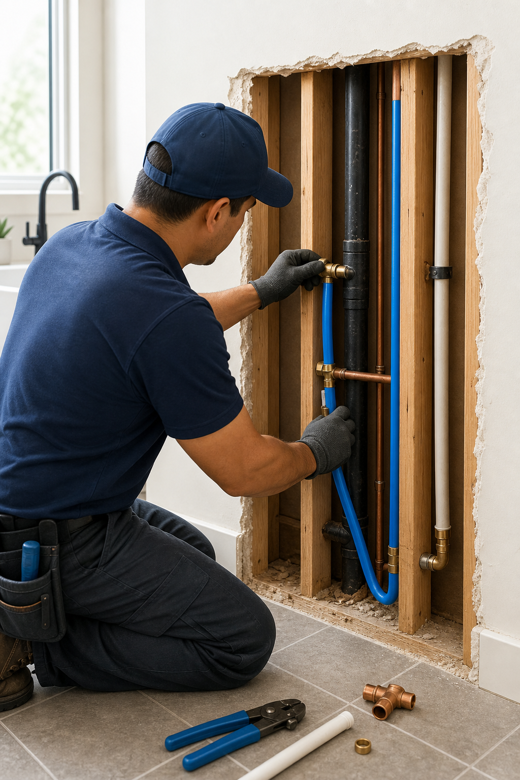 repairing leaking pipes in wall with PEX replacement