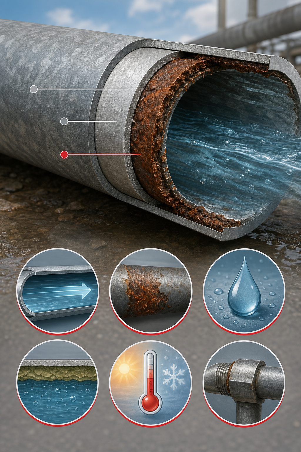 galvanized pipe lifespan factors diagram