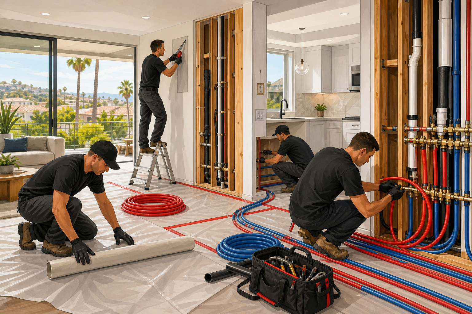 repiping contractor near me orange county professional crew installing new pipes