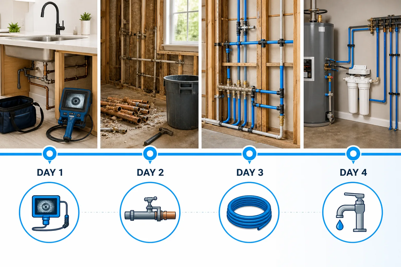 PEX repipe project timeline for an Orange County home