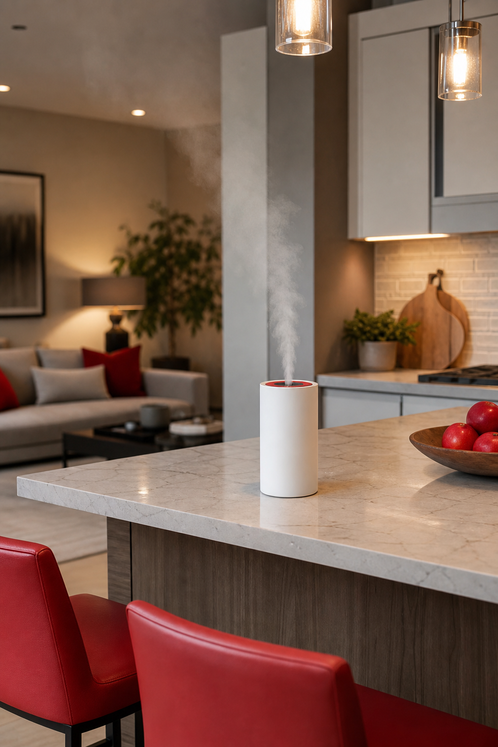 compact cold air diffuser running in an open concept kitchen.