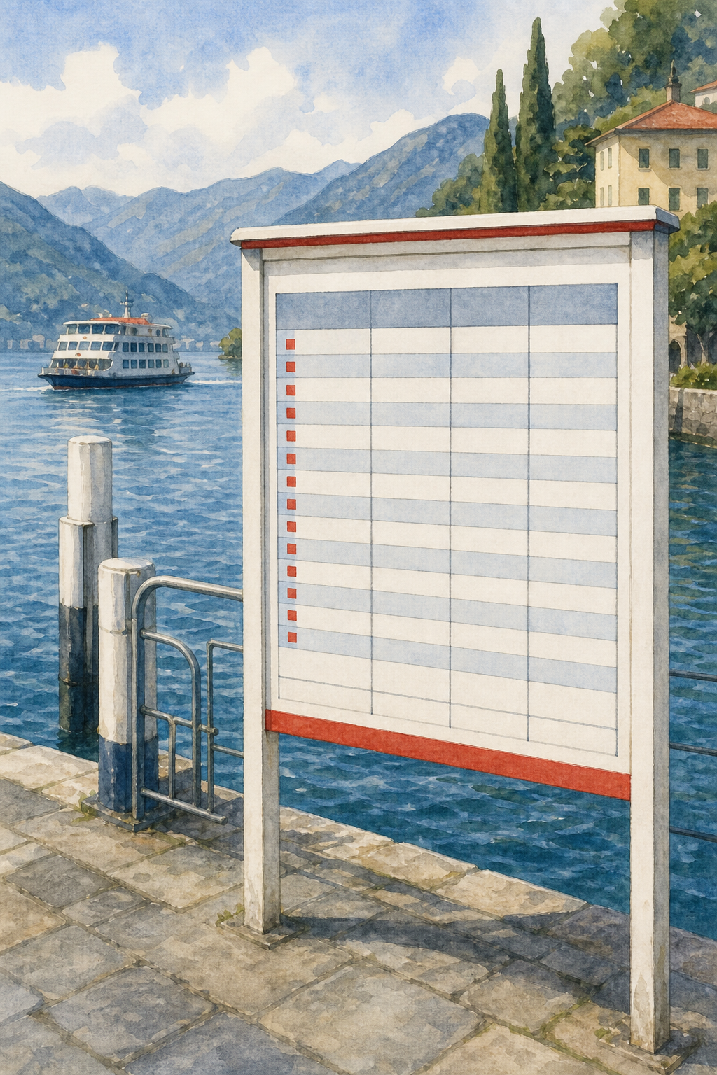 Lake Como ferry timetable board
