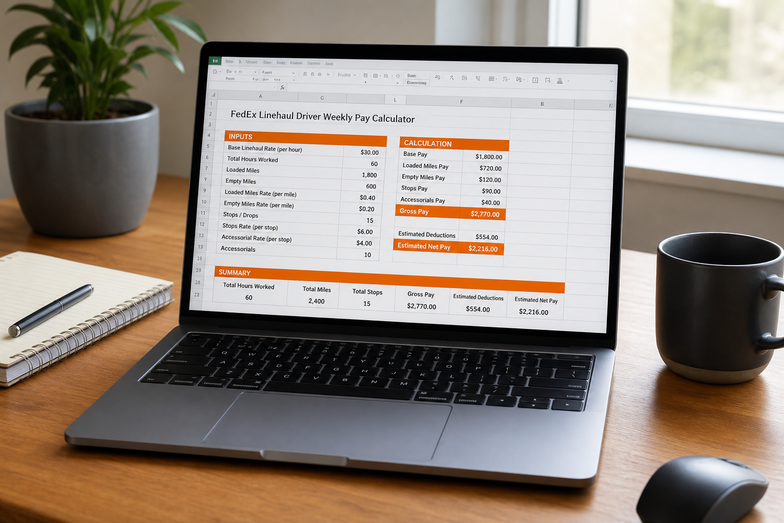 FedEx driver weekly pay calculator spreadsheet