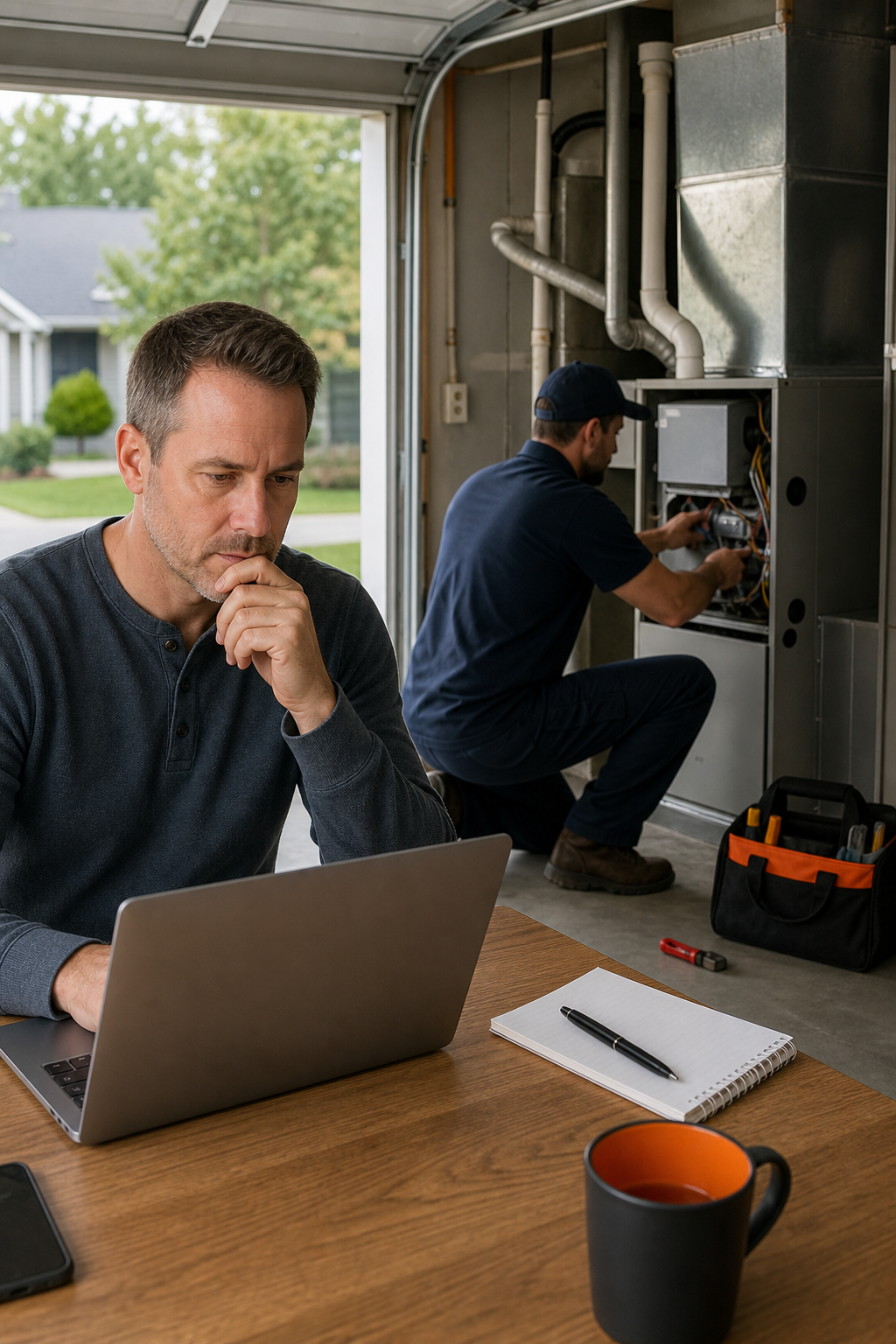 homeowner reviewing HVAC financing options on laptop