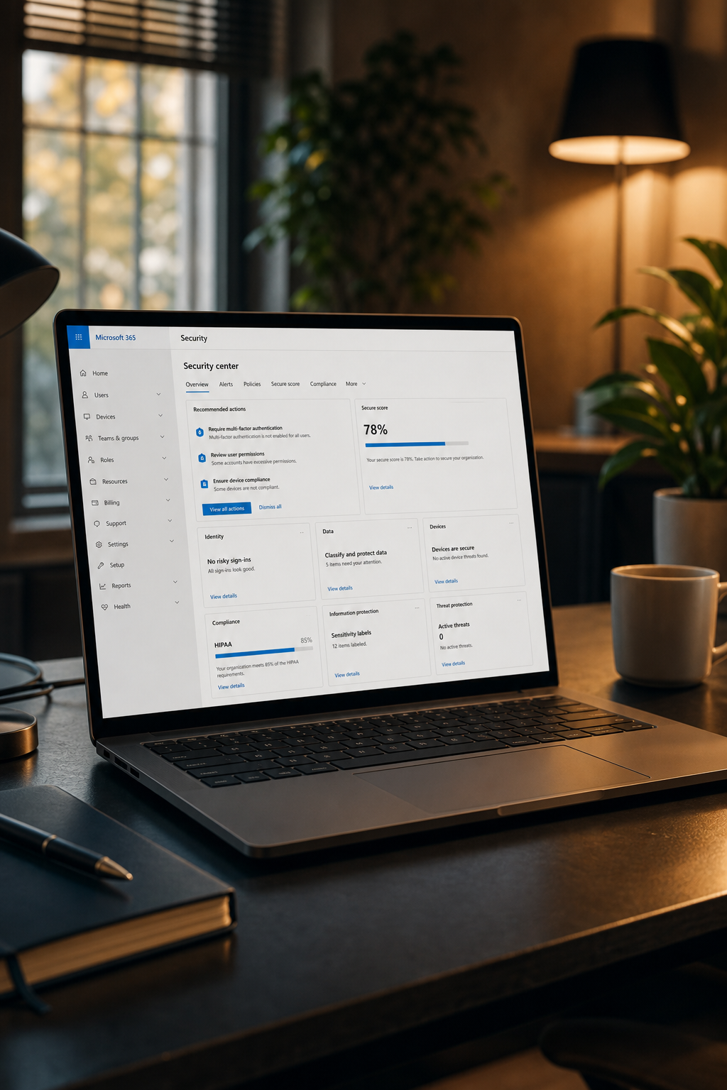 Microsoft 365 HIPAA compliance view