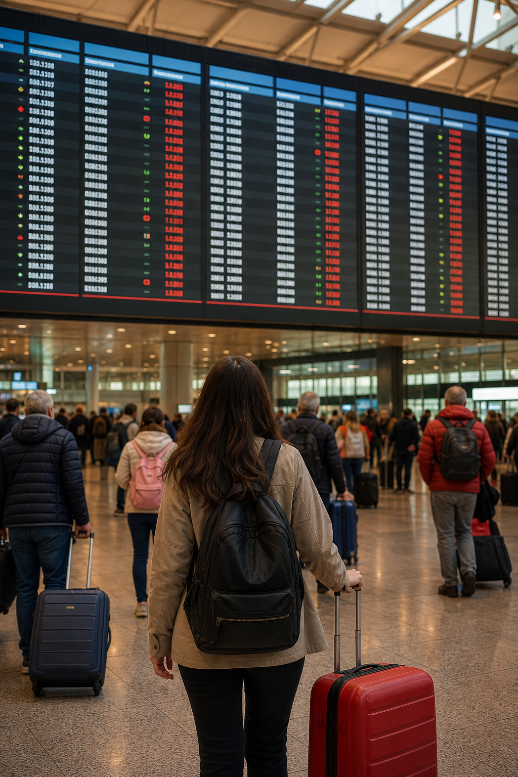 airline prices fluctuating on departure board at international airport.