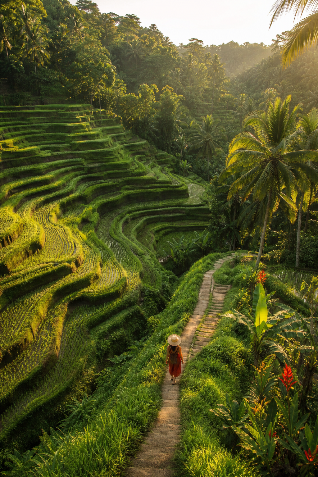 best time to fly to Bali rice paddies Ubud aerial view.