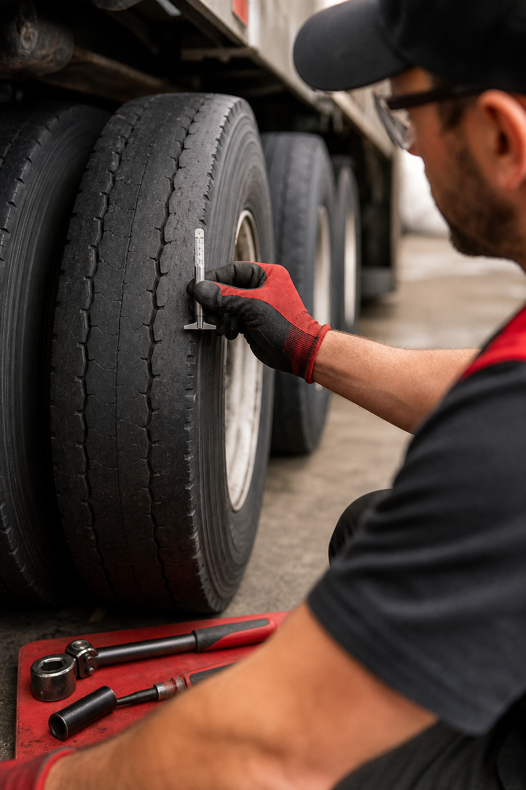 tire rotation and tread inspection for truck fleet