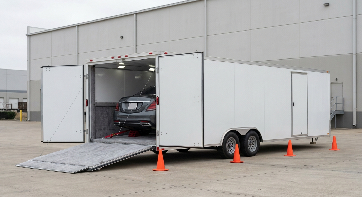 enclosed auto transport trailer for premium vehicle shipping.