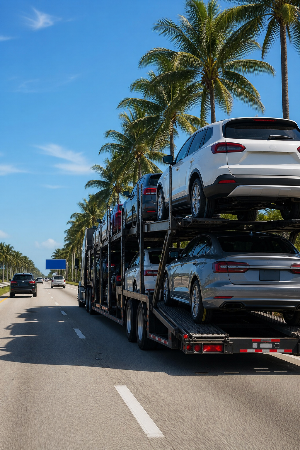 car shipping from Florida carrier truck on Florida highway.