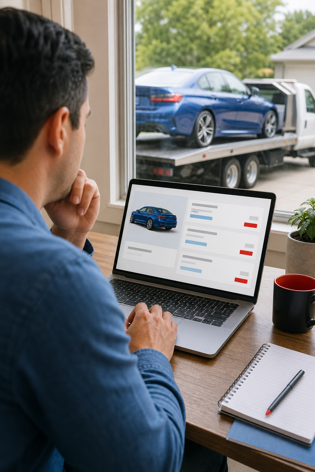 person comparing car shipping quotes on uShip marketplace platform.