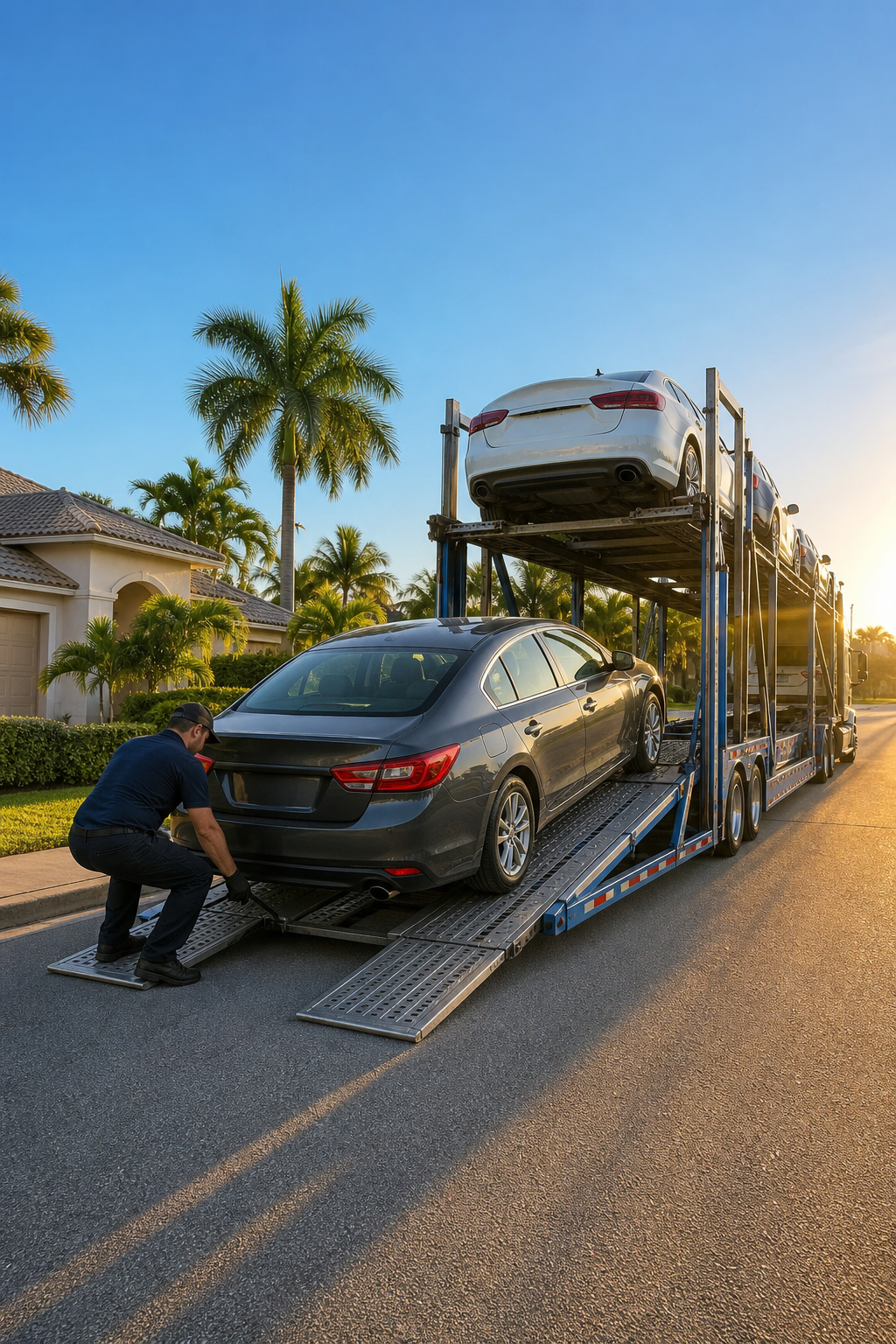 car shipping Florida to New York door-to-door service with open transport trailer.